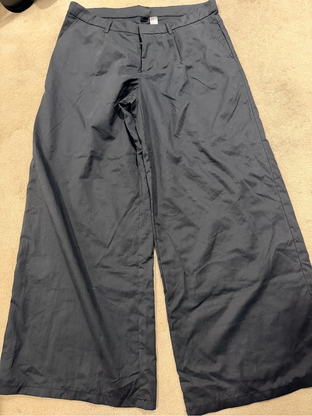 H&M Wide Leg Dark Blue Cotton Blend Pants